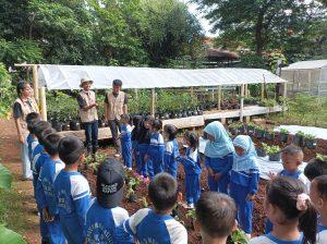 Mahasiswa Agroteknologi sedang memberikan pengetahuan tenang bagian bagian tanaman kepada murid PAUD Melati II